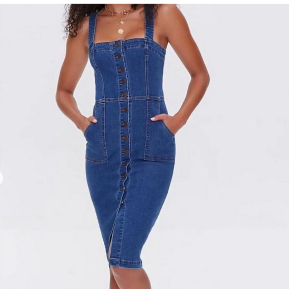 Women’s Blue Denim Button-Front Midi Dress